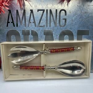 Pier 1‎ Imports Sequin Silver Red 2pc Serving Utensils